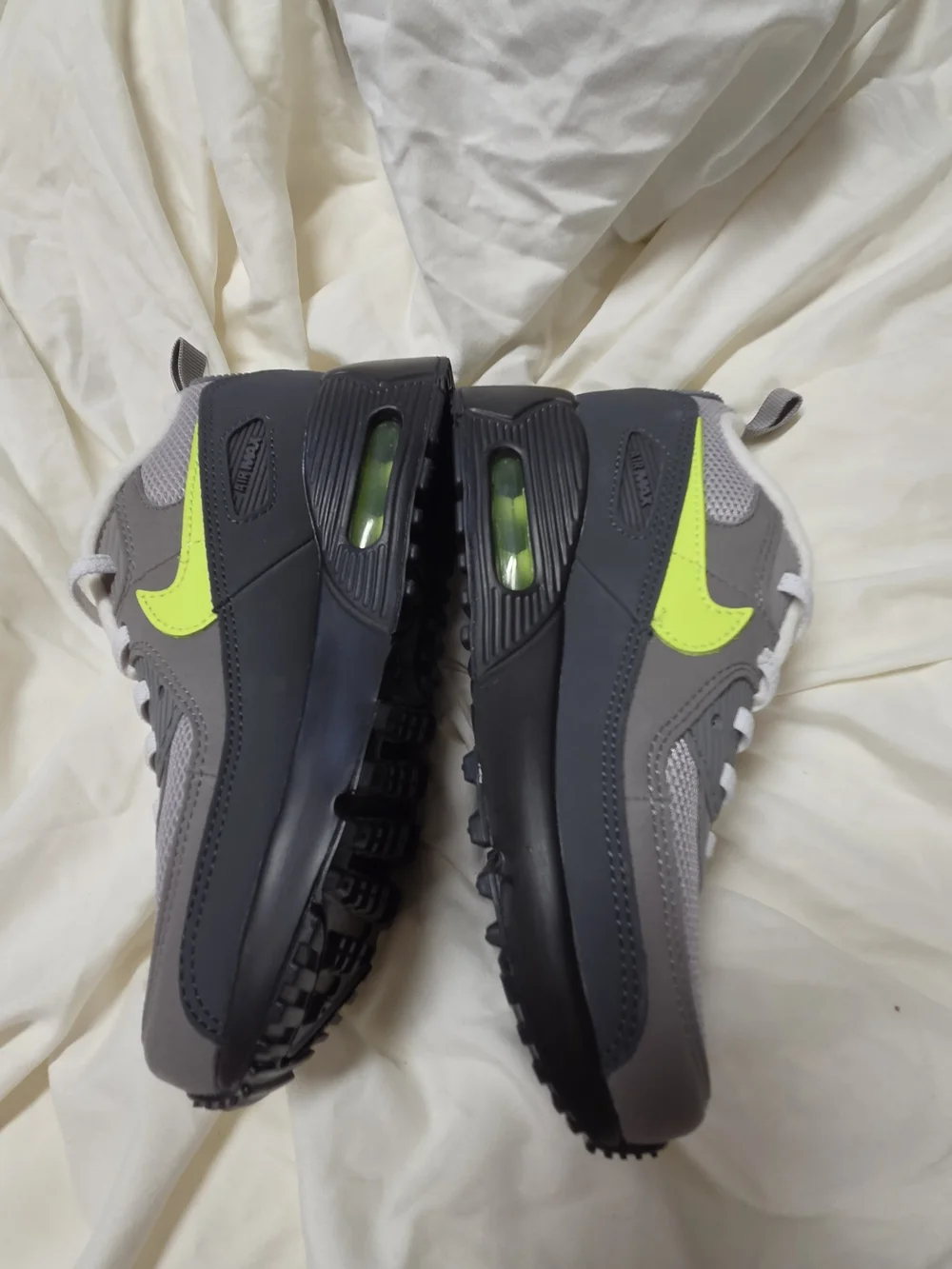 Nike Air Max 90 Kids Gray Sneakers with Neon Yellow Swoosh